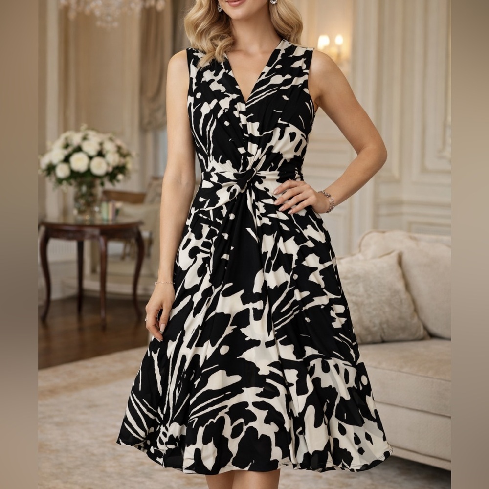 White House Black Market Twist Front Aline in Butterfly Abstract Black NWT Sz 10